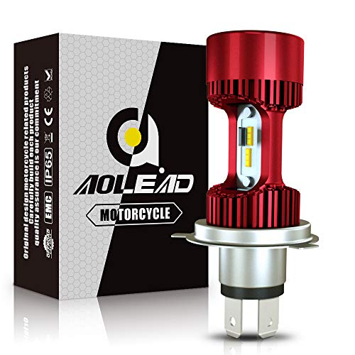 Aolead Bombilla H4 LED para Moto, 6400LM DC 12V Blanco (1 Lámpara)