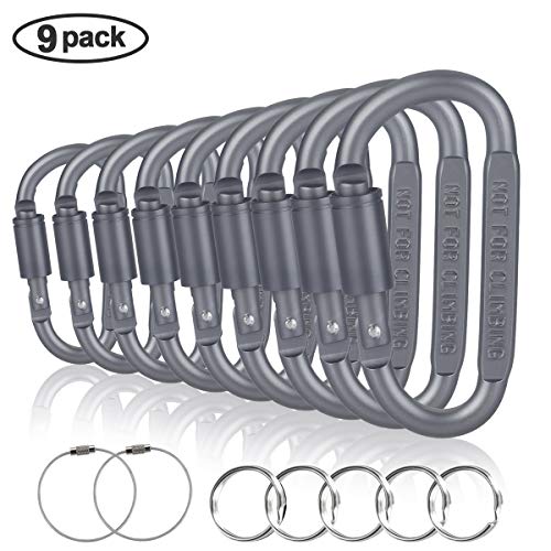 Awroutdoor 9 PCS Mosquetones - Mosqueton Escalada De Aleación de Aluminio D Gancho Llavero del Clip con llaveros para Camping, Pesca, Mochila, Senderismo