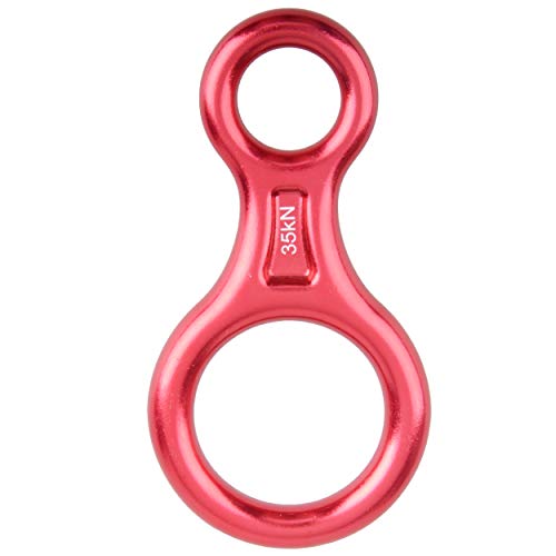 Azarxis Descensor Escalada 35KN Figura 8 Anillo de Rappel Duradero Mosquetón para Montañismo Escalar (Rojo - 1 pcs)