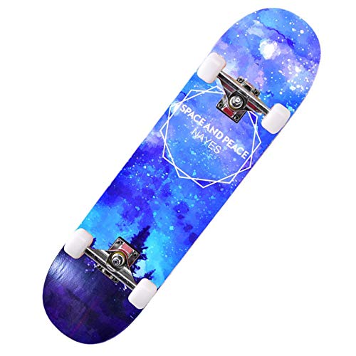 BKFG VOMI Adolescentes Skateboard 7 Capas de Arce Monopatín 80 x 20 cm, Carga Máxima 150kg Double Kick Deck Concavo, ABEC 7 Rodamiento, 85A PU Rueda, Adecuado para Principiantes y Niños,C