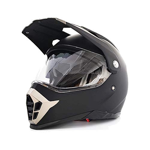 Casco de motocross con doble visera – ECE 22.05 homologado, negro mate, carcasa ABS, parasol integrado, casco BMX Quad Enduro MTB Scooter (mate, M)