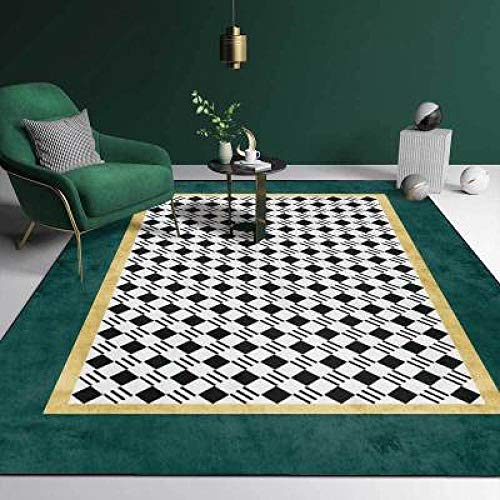 CMwardrobe Moderno Alfombra Antideslizantes Pelo Corto Rug Celosía geométrica de Lujo Verde Oscuro Negro Blanco  rectángulo Salón Dormitorio Moqueta 150×200CM