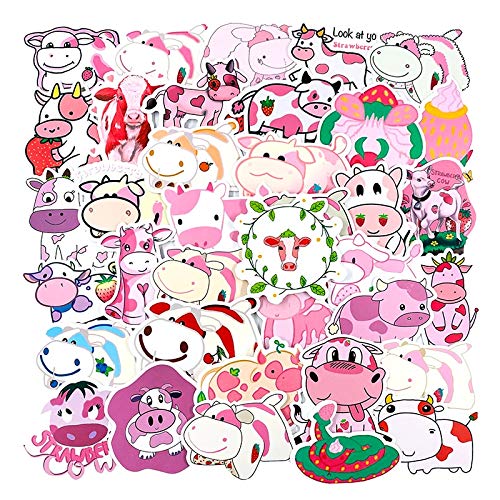 Cute Strawberry Cattle Impermeable monopatín Scrapbook Maleta Pegatina Animal Laptop Racing Kid Stiker para niños 50 Uds