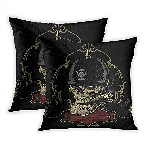 Ducan Lincoln Pillow Case Fundas De Almohada De Tiro Siniestro Aspecto Viejo Motorista Cráneo Fumar Cigarro Poliéster Suave Y Acogedor Fundas De Almohada Cuadradas para Sofá Dormitorio