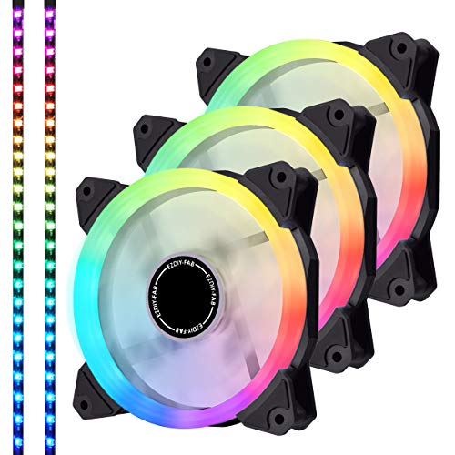 EZDIY-FAB 3-Pack 120mm Ventilador RGB silencioso direccionable PWM con Tiras de Leds Sincronización de Placa Base, Ventiladores Ajustables de Colores Controlador