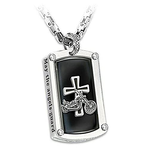 GLLCYL Bendición del Motorista Collar con Colgante Grabado 2 Piezas Collares de Plata Regalo Personalizado para Motociclistas - A1