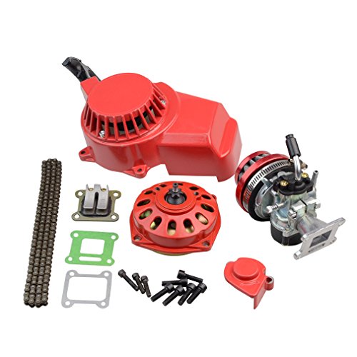 GOOFIT Kit Motor Chino 44mm 44-6 Carburador 19 con Filtro de Aire 58mm con Tirador Arranque para 2 Tiempos 43cc 47cc 49cc Pit Bike Go Kart Ciclomotor Atv Quad Motocross Scooter Desbrozadora Rojo