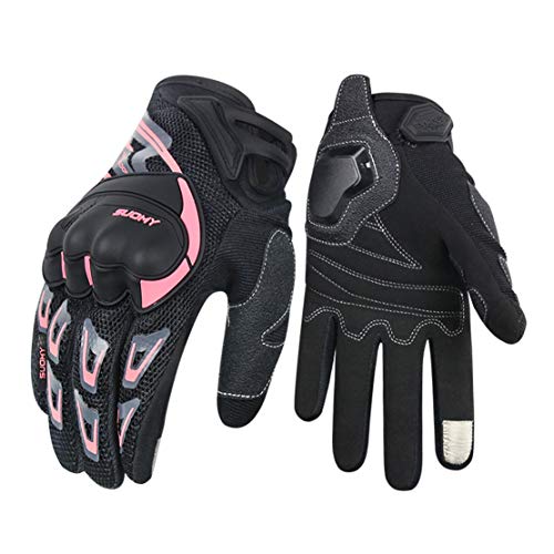 Guantes de Moto de Verano Malla Transpirable Guantes Llenos de Dedos con Pantalla Táctil para Motocicleta,Pink,M