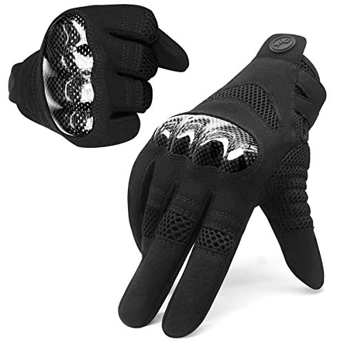 HNOOM Guantes Moto Pantalla Táctil Guantes Motocross Dedo Completo Transpirable Guantes Protectores de Nudillos Duros para Scooter, Ciclomotor, Moto Cross, Bicicleta, Deportes al Aire Libre (Negro, M)