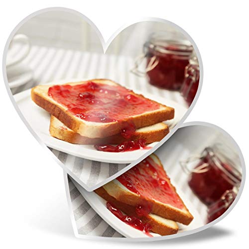 Impresionante 2 pegatinas de corazón de 7,5 cm – Strawberry Jam on Toast Breakfast Food Fun calcomanías para portátiles, tabletas, equipaje, reserva de chatarra, frigorífico, regalo genial #46337