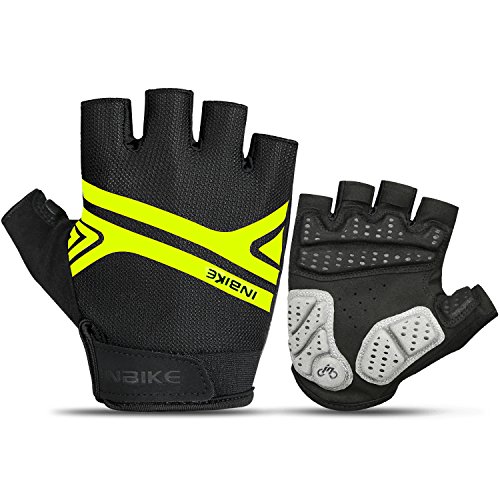 INBIKE Guantes Ciclismo Transpirables Verano para Hombre Mujer, Guantes MTB De Medio Dedo con Almohadilla Antideslizante De EVA De 5mm para Bicicleta Btt Bici Ciclista(Amarillo-XXL)