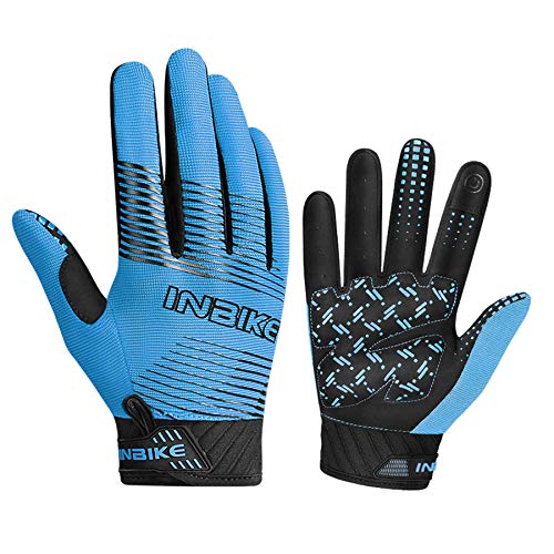 INBIKE Guantes de Ciclismo MTB Dedo Largo Transpirable Pantalla Táctil Antideslizante Amortiguación y para Ciclismo de Montaña Descenso Hombres Damas(Azul,XXL)