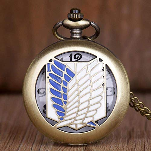 J-Love Reloj de Bolsillo de Bronce Retro Hot Saling Attack on Titan Wings of Liberty Reloj de Bolsillo de Cuarzo con diseño de Concha para Hombres y Mujeres