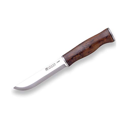 Joker Cuchillo de Caza y Monte Sami CL131, Hoja de 12,3 cm, Mango de Abedul Rizado Thermo, añade Funda de Piel marrón, Herramienta de Pesca, Caza, Camping y Senderismo