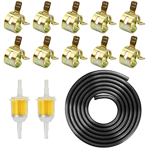 Jooheli Kit de Manguera de Gasolina,2 Metros 6 x 12mm de Manguera de Combustible 2 Piezas Filtro de Gasolina de 6mm/8mm10 Piezas Abrazadera de Manguera,para Coche Moto Scooter Tubos Coche