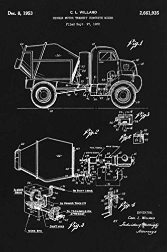 Journal: Single Motor Transit Concrete Mixer Patent Ruled Diary for Writing and Notes (6 x 9) 120 Pages, Soft Cover