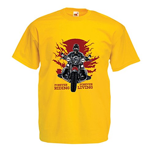 lepni.me Camisetas Hombre para Siempre en Motocicleta, Vida eterna: eslóganes de Motos, Citas de Motos, Ideas de Regalos para Motociclistas (Small Amarillo Multicolor)