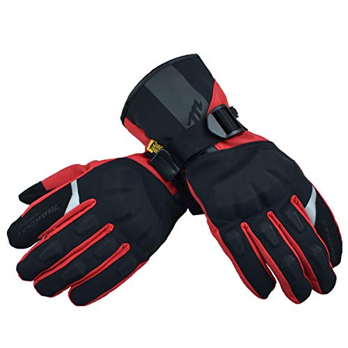 MADBIKE RACING EQUIPMENT Guantes Impermeables para Motocicleta, Pantalla táctil, Dedo Completo para Hombres, Guantes de Invierno para Moto, Deportes de Motor (Rojo, M)