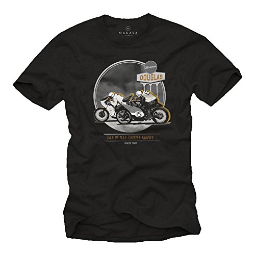 MAKAYA Regalos Camisetas Hombre Originales Moto - Cafe Racer Accesorios -T-Shirt Negro XXXL