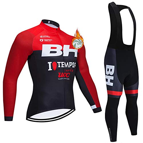 METAAN Equipo Profesional para Hombre Bicicleta MTB Bicicleta Invierno Ciclismo Térmico Jersey De Manga Larga Y Pantalón con Tirantes Conjunto De Traje con 3 Bolsillos