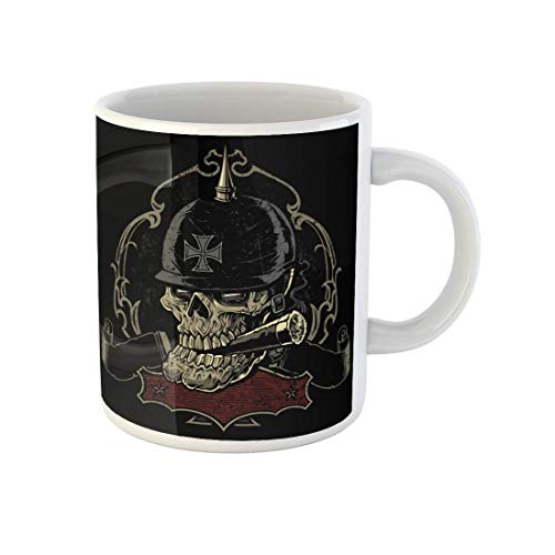 N\A Taza de café Siniestro Aspecto Viejo Motorista cráneo Fumar cigarro 11 oz Tazas de té de cerámica Mejor Regalo o Recuerdo para Familiares Amigos compañeros de Trabajo