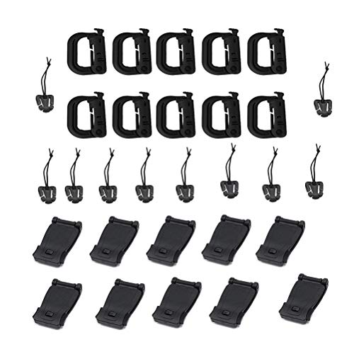 NUOBESTY 30 unids Molle Adjuntos Gear Clip Correa Dominadores Web para Molle Mochila Correas Accesorios D Anillo Gancho Chaleco Cinturón Herramienta de Camping