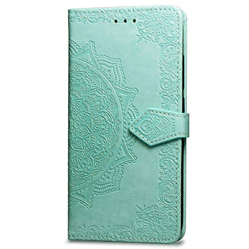 Oihxse Funda con Moto E6 Play, Cuero PU Billetera Cierre Magnético Flip Libro Folio Tapa Carcasa Relieve Soporte Plegable Ranuras para Tarjetas Protección Caso(Verde)