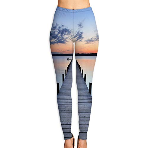 Pantalones de Yoga para Mujer,Lago Sunset Long Muelle de Madera,Pantalones de Entrenamiento de Cintura Alta Medias elásticas de Yoga Impresas S