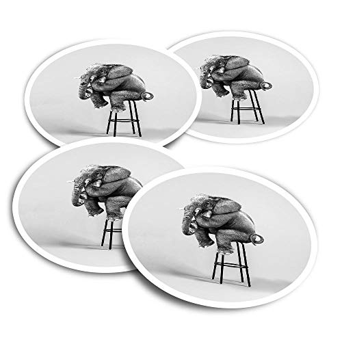 Pegatinas de vinilo (juego de 4) 10 cm – BW – ny Elefante Sitting Down divertidos adhesivos para ordenadores portátiles, tabletas, equipaje, reserva de chatarra, neveras #37705