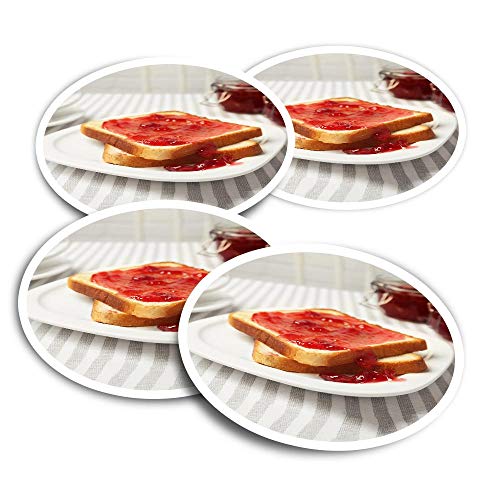 Pegatinas de vinilo (juego de 4) 10 cm – Strawberry Jam on Toast Breakfast Food Fun Calcomanías para ordenadores portátiles, tabletas, equipaje, reserva de chatarra, frigoríficos #46337