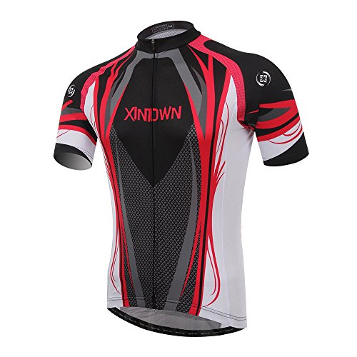 Pinjeer Red Embellishment Summer Men Ciclismo Jersey Ropa, Transpirable Jersey Hombres Manga Corta para Team Racing Bike Outdoor Sports Wear, Excelente Elasticidad Mountain Bike Riding Clothes