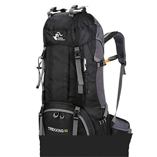 RatenKont Mochila Impermeable Escalada Viaje para Acampar al Aire Libre 60L con Cubierta para Lluvia Mochila Deportiva para Montar 60L Black