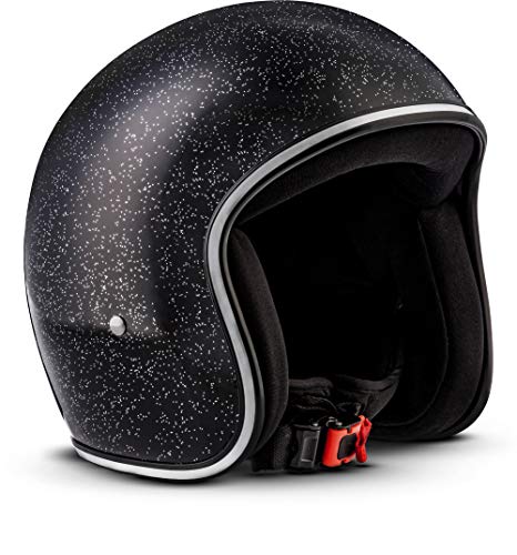 REBEL R2 Casco Retro de Motocicleta, incluye Bolsa de plástico, Casco de Fibra de Vidrio, Flakes Negro, XS (53-54cm)