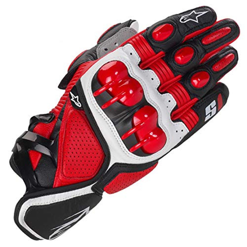 S1 Guantes de Cuero para Moto Anti-caída Antideslizante Respirable Guantes Llenos de Dedos para Equitación al Aire Libre, Equipamiento Profesional de Carreras,Red,XL