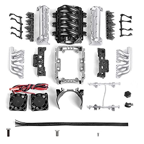 Sankuai 1SET para 1/10 RC C-R-A-W-L-E-R T-R-R-A-X-X-A-S TRX4 SCX10 Fan de refrigeración del radiador LS7 V8 El Motor eléctrico simula Las Piezas de modificación de automóviles RC (Color : Plata)