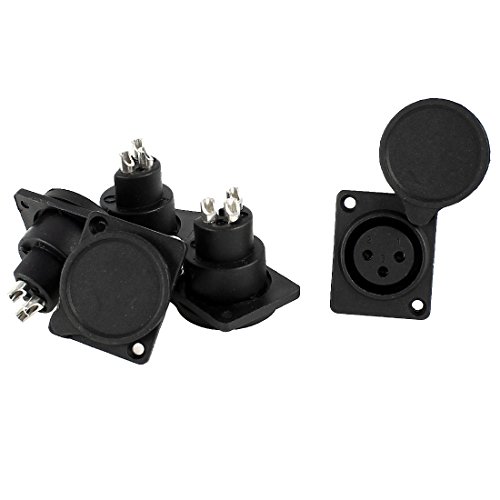 sourcing map 5 x Cubierta Negra XLR Conector Hembra de Montaje en Panel de chasis Tono Plateado