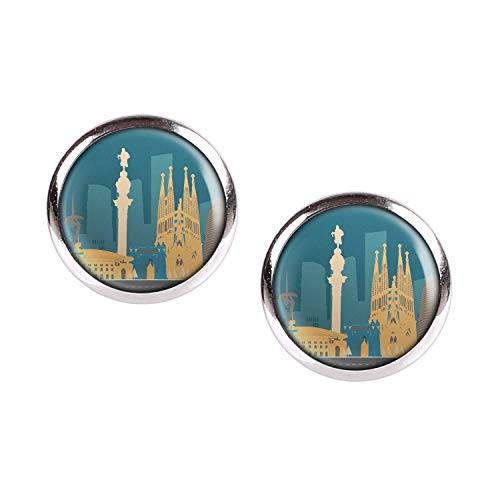 Studs par con motivo Skyline Barcelona España Sagrada Familia Madonnina plata 12mm