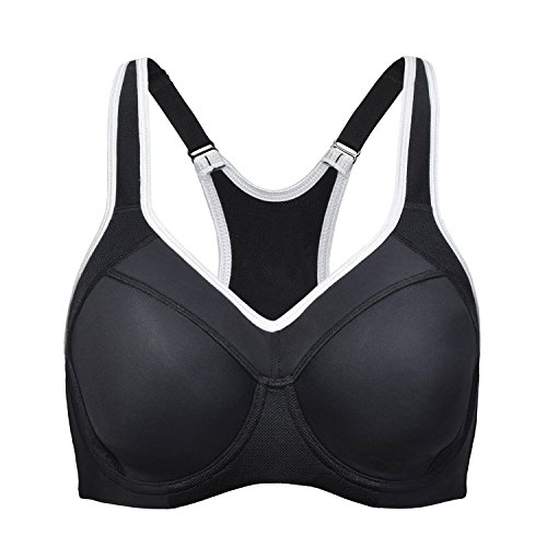 SYROKAN - Sujetador Deportivo de Alto Impacto con Aros y Fina Espuma para Mujer Negro ES:105F (EU 90F)