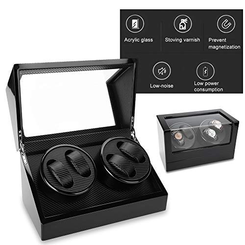 TMISHION Caja Giratoria para Relojes 4 Relojes, Enrollador de Reloj de Motor Eléctrico Whisper-Quiet Automáticos Caja Giratoria para Relojes Vitrina Automática(Negro)