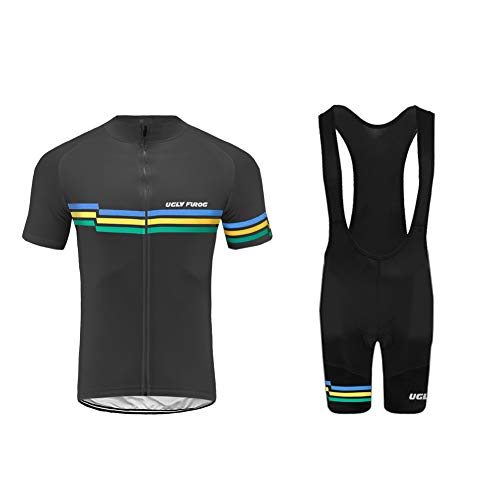 Uglyfrog Ropa Ciclismo MTB Racing Team Verano para Hombre - Un Conjunto de Ciclismo Camiseta Carta Jersey Maillot y Culotte Bib Pantalones Cortos FAX19DT02