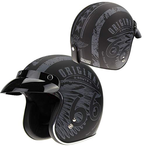 Viper RS-05 Casco de Moto Chopper de Cara Abierta Scooter de Ciclomotor Retro ECE Aprobado por ACU Seguridad para Bici Delgado (Route 66, M (57-58 CM))