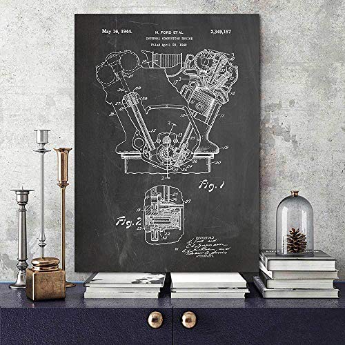 WJY Pintura Abstracta de la ​​Pintura de la impresión del Motor de la Vendimia Cartel del Arte de la Patente del Motor Modelo Piezas del Coche imágenes decoración de del Motor 60cm x90cm Sin Marco