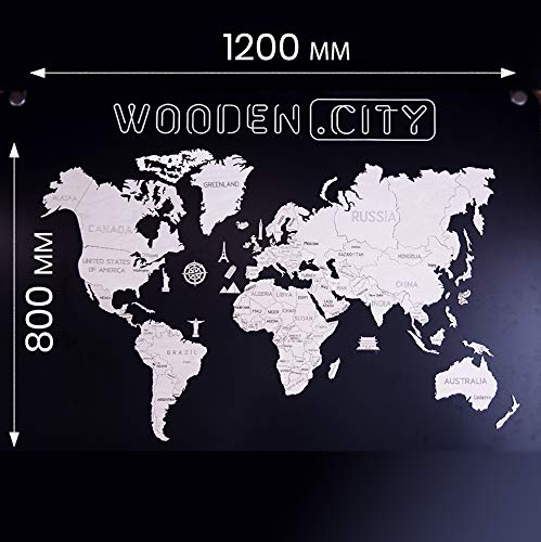 WOODEN.CITY "Mapa del Mundo (Talla XL) Puzzle de Madera 120 cm x 80 cm