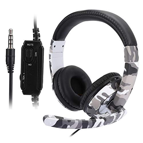 Ymiko Teléfono montado en la Cabeza Juego de computadora Auriculares Auriculares para PS4 Camuflaje Blanco, Controlador de Audio, Cancelación de Ruido