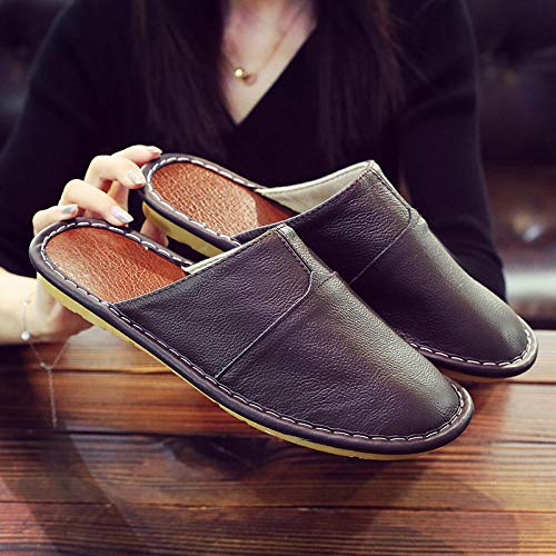 Zapatillas de paseo para hombre,Muebles para el hogar Zapatos de cuero Baotou, zapatos de algodón cálido antideslizantes-Dark Brown_39-40,Zapatillas de casa de invierno para mujer para hombre