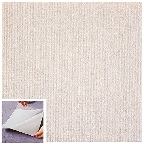 ZEHYRFGK Cuadrados De Losetas De Moqueta, Revestimiento Antideslizante/Baldosas/Tapetes Lavables, Autoadhesivo, Colocación/Pelado Y Pegado, 12 × 12 In, 4 Piezas,Beige