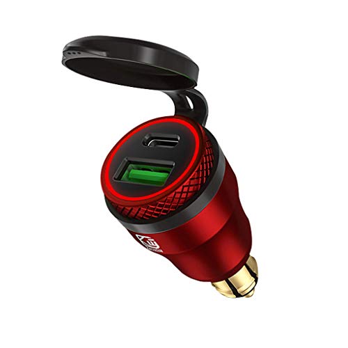 zkm Moto Impermeable 12V 24V QC3.0 USB Tipo C PD Cargador rápido Adaptador de Corriente Hella DIN Enchufe DIN para BMW Ducati Triumph Motocicleta Rojo-1