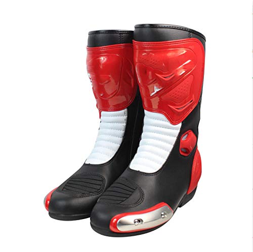 ZOULME Botas de Moto PU Resistente al Desgaste Protección Antideslizante Road Anti-Fall Racing Boots Black Certificado Certificado Motocross Off Road Quad Trail Kart-Rojo_45