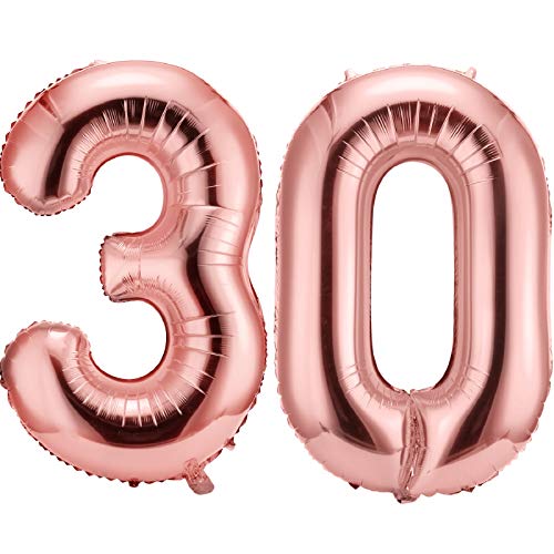 30 Números Globos de 42 Pulgadas Globos Gigantes de Papel de Aluminio 30, Globos Gigantes de 30 Números para Decoraciones de Fiesta del 30 Cumpleaños y Evento del 30 Aniversario (Oro Rosa)