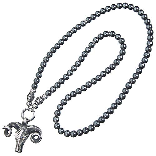 Aaron Bane® | Animal SKULL Colgante Collar de cuernos | Cadena con hematin piedras preciosas | con cierre de anillo de muelle para hombre y mujer